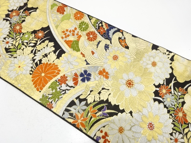 JAPANESE KIMONO / ANTIQUE FUKURO OBI / SILK / FLORAL PLANTS